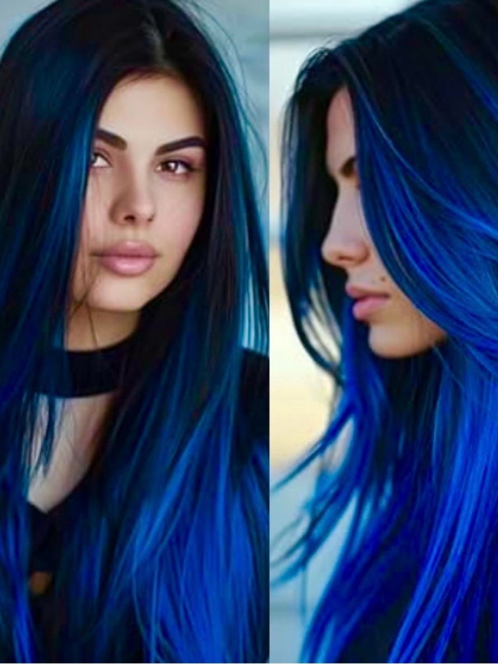 💞 New 6 Pack of 22” Blue Synthetic Clip In Hair Extensions